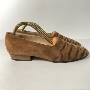 BALLY Justine Suede Leather Ribbon Loafer Slip On Flats Womens 6.5 M Tan Brown